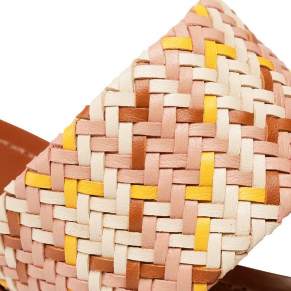 Tory Burch PATOS DISK MID-HEEL SANDAL Woven Neutral Pink Gold Accent Details - Picture 11 of 14